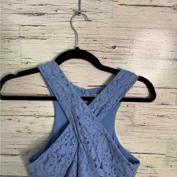 Adelyn Rae Cayden Cross Neck Lace Jumpsuit In Periwinkle size Size xs - Picture 4 of 11